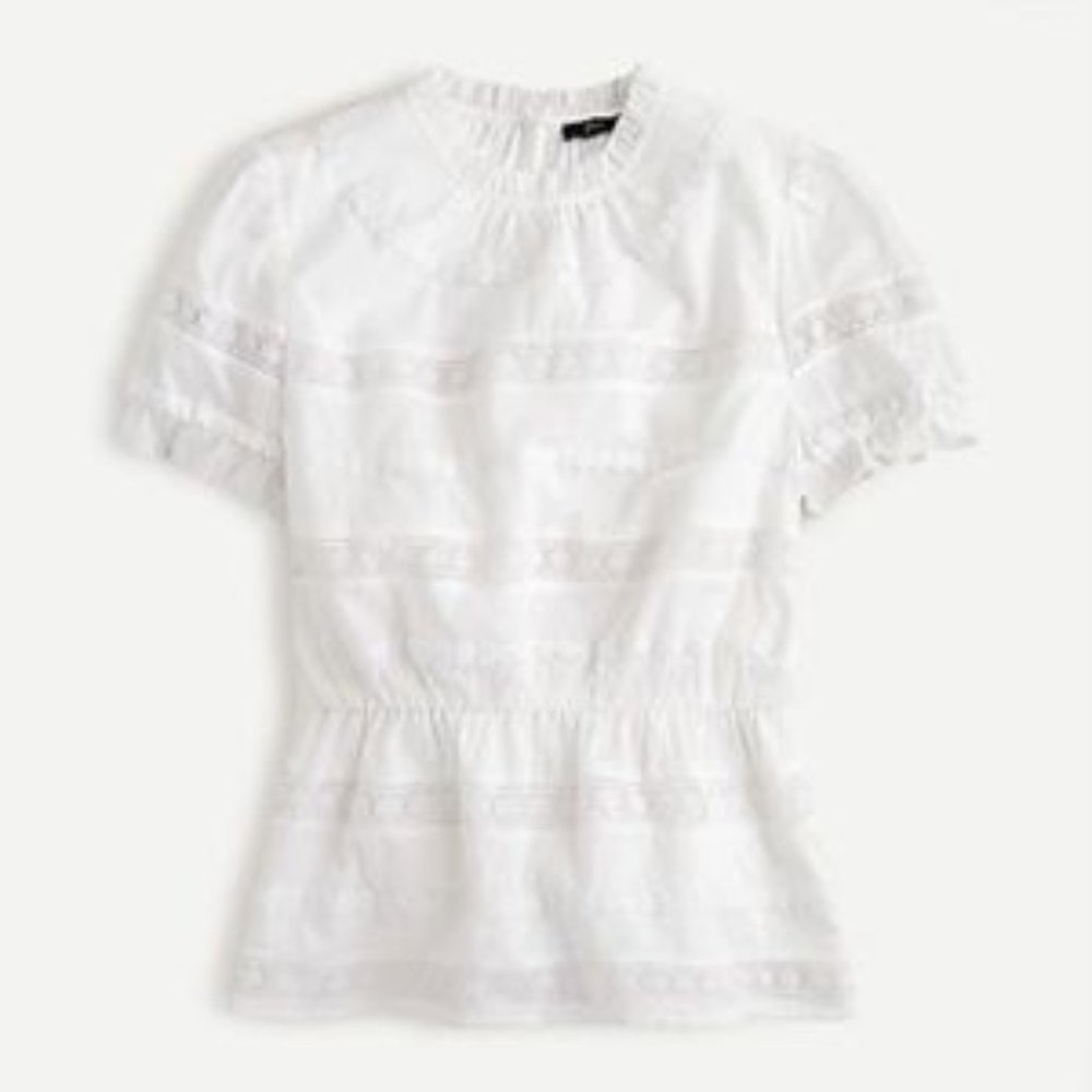 J.Crew White Daisy Chain Peplum Short Sleeve Top Size Small (NWT)